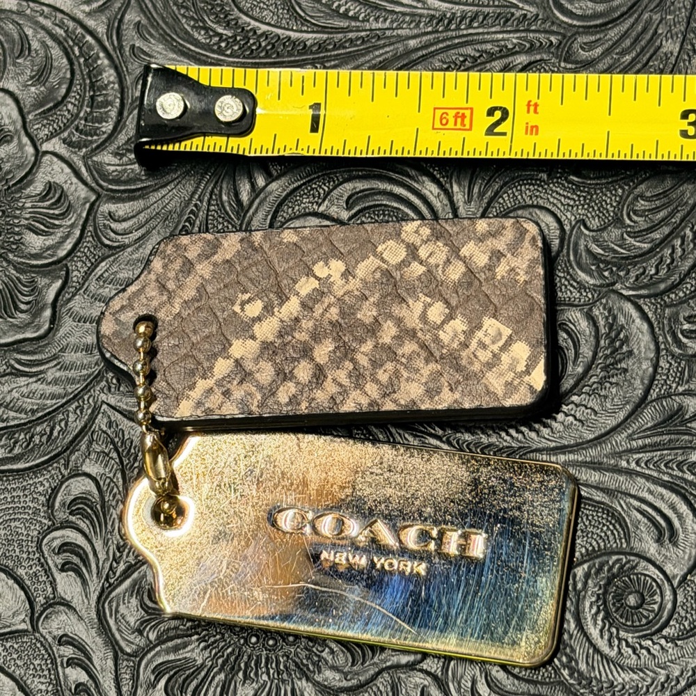 Coach Black Leather Tag with Python Print in Gold… - image 7